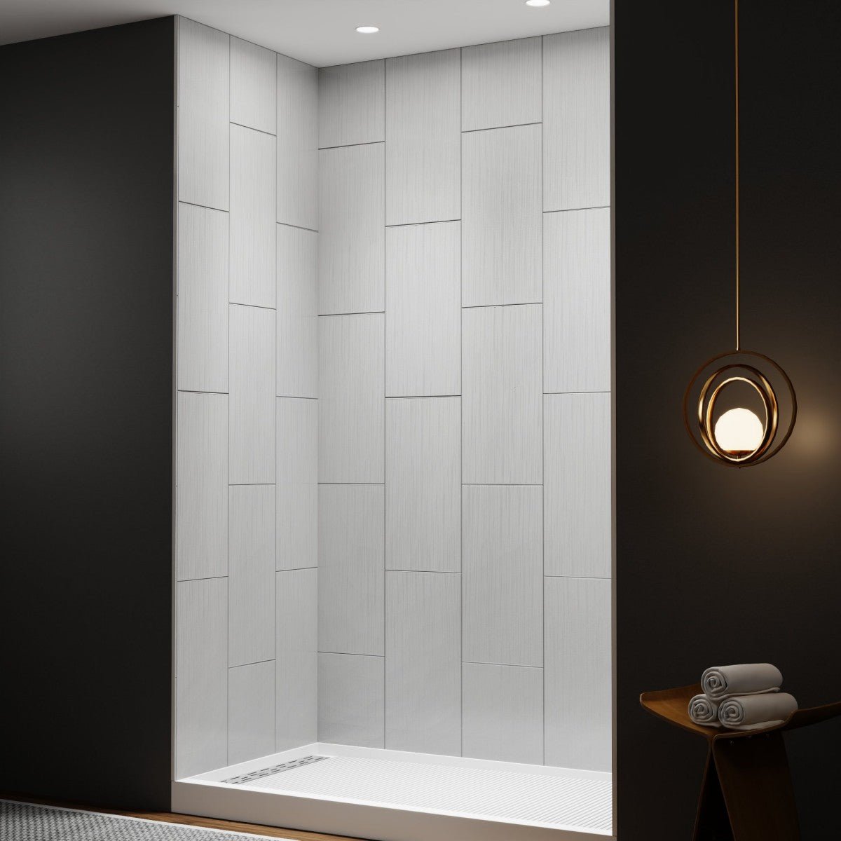 Huck - V Solid Surface 60" W x 76" H Tile Tub and Shower Wall Panel Surround, Quick Install,Cuttable,Big Tile Pattern,32in