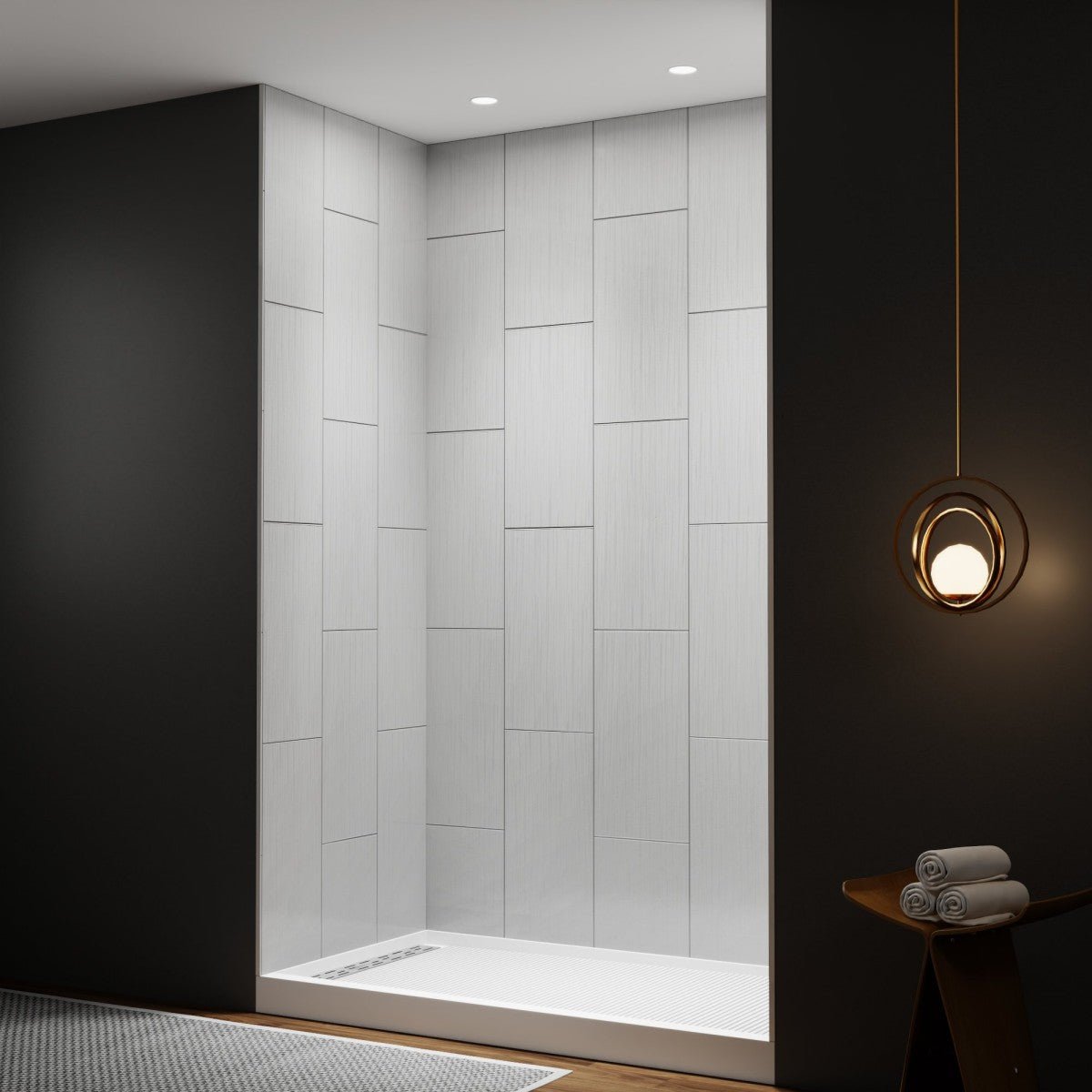 Huck - V Solid Surface 60" W x 76" H Tile Tub and Shower Wall Panel Surround, Quick Install,Cuttable,Big Tile Pattern,32in