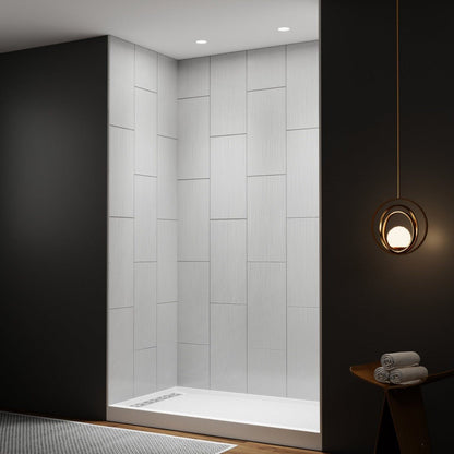 Huck - V Solid Surface 60" W x 76" H Tile Tub and Shower Wall Panel Surround, Quick Install,Cuttable,Big Tile Pattern,32in