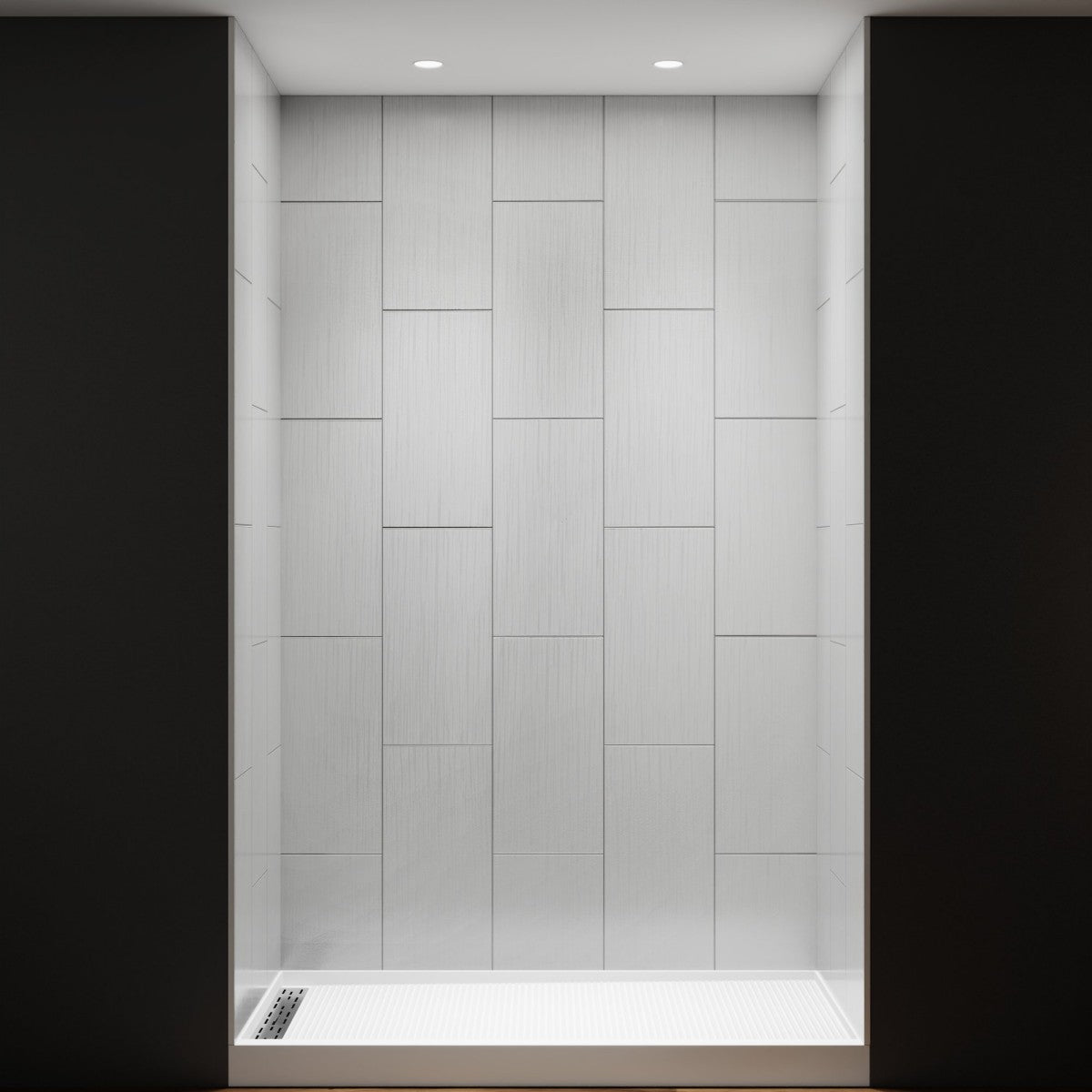 Huck - V Solid Surface 60" W x 76" H Tile Tub and Shower Wall Panel Surround, Quick Install,Cuttable,Big Tile Pattern,32in