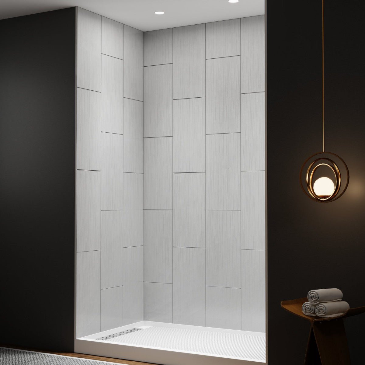 Huck - V Solid Surface 60" W x 76" H Tile Tub and Shower Wall Panel Surround, Quick Install,Cuttable,Big Tile Pattern,36in