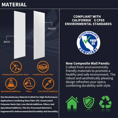 Huck - V Solid Surface 60" W x 76" H Tile Tub and Shower Wall Panel Surround, Quick Install,Cuttable,Big Tile Pattern,36in