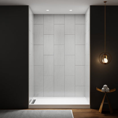 Huck - V Solid Surface 60" W x 76" H Tile Tub and Shower Wall Panel Surround, Quick Install,Cuttable,Big Tile Pattern,36in