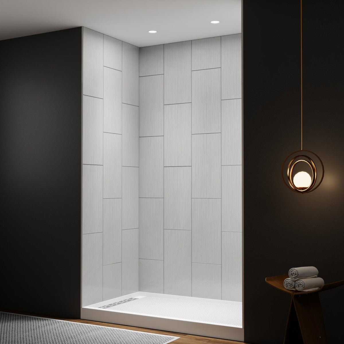 Huck - V Solid Surface 60" W x 76" H Tile Tub and Shower Wall Panel Surround, Quick Install,Cuttable,Big Tile Pattern,36in