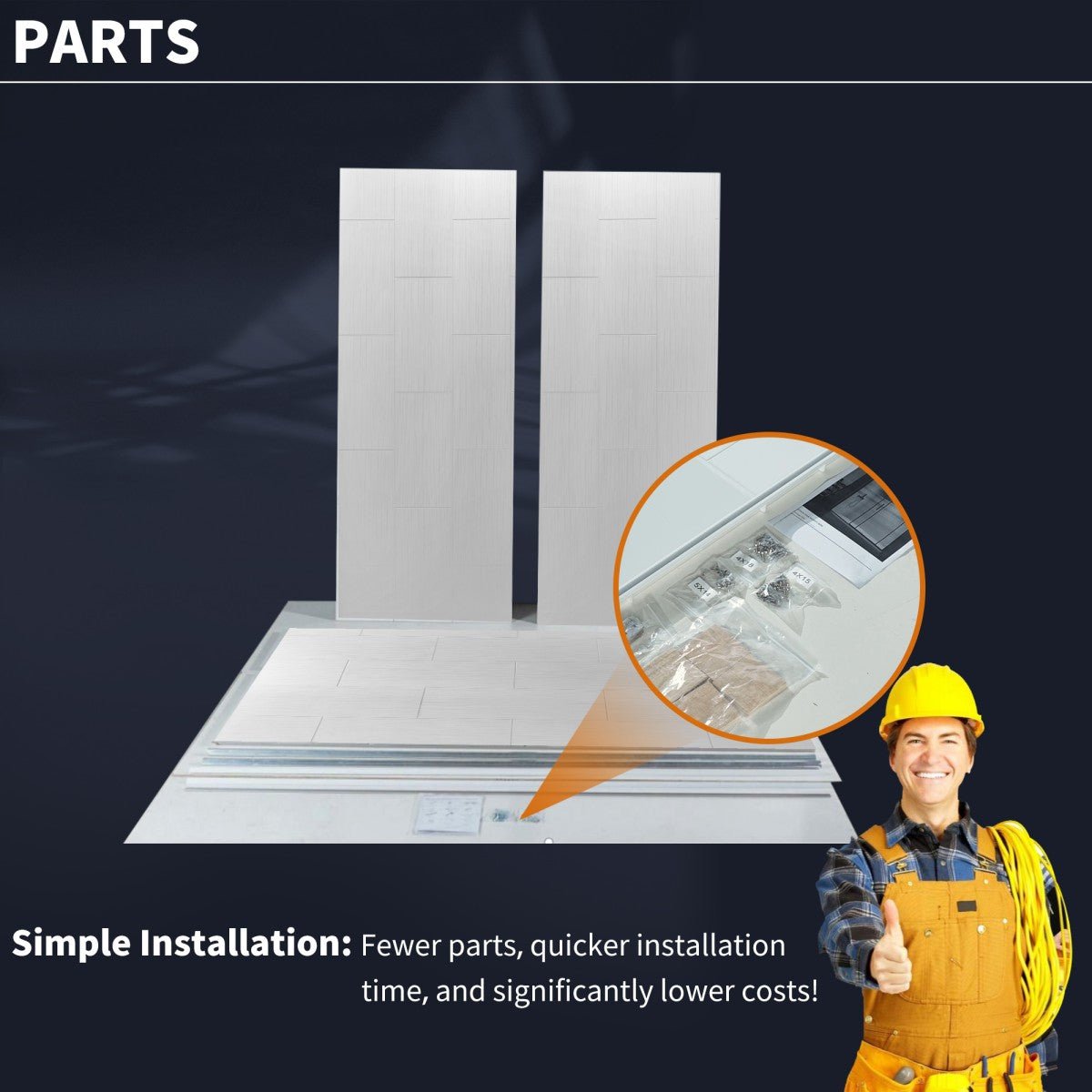 Huck - V Solid Surface 60" W x 76" H Tile Tub and Shower Wall Panel Surround, Quick Install,Cuttable,Big Tile Pattern,36in