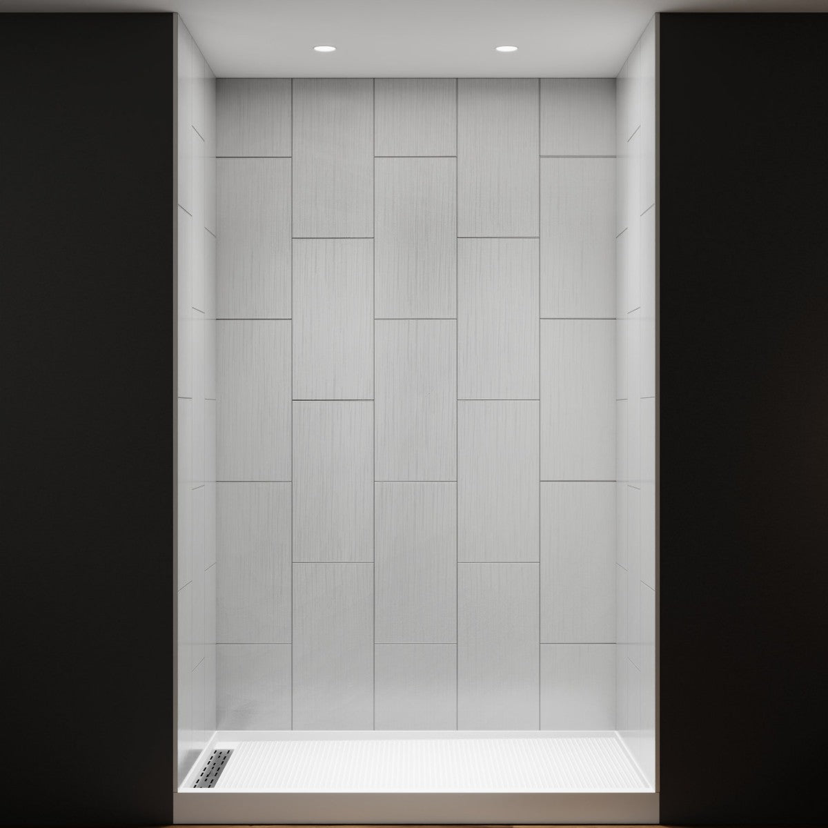 Huck - V Solid Surface 60" W x 76" H Tile Tub and Shower Wall Panel Surround, Quick Install,Cuttable,Big Tile Pattern,36in