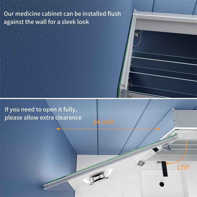 Illusion 24" x 32" LED Lighted Medicine Cabinet with Magnifiers Front and Back Light,Hinge on Left
