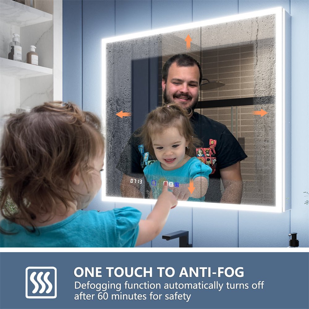 Illusion 30" x 32" LED lighted medicine cabinet with magnifiers, featuring front and back light and anti-fog function.