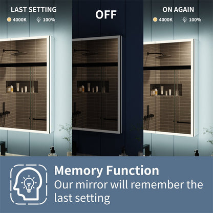 Illusion 30" x 32" LED lighted medicine cabinet with memory function and front-back illumination.
