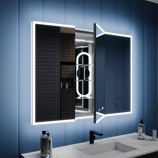 medicine cabinet with outlet 48x32 inch LED mirror dual sockets USB ports