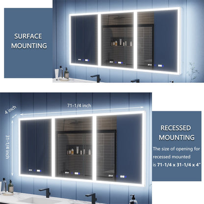 Illusion 72" x 32" LED Lighted Medicine Cabinet with Magnifiers Front and Back Light