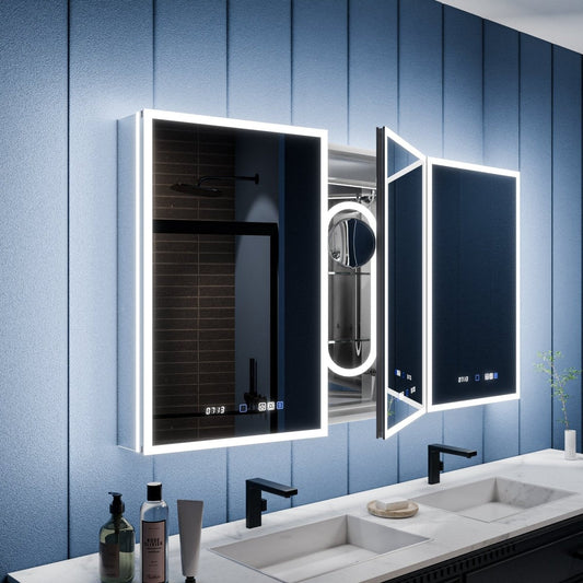 Illusion lighted mirrored medicine cabinet 72x32 inch LED dual magnifiers
