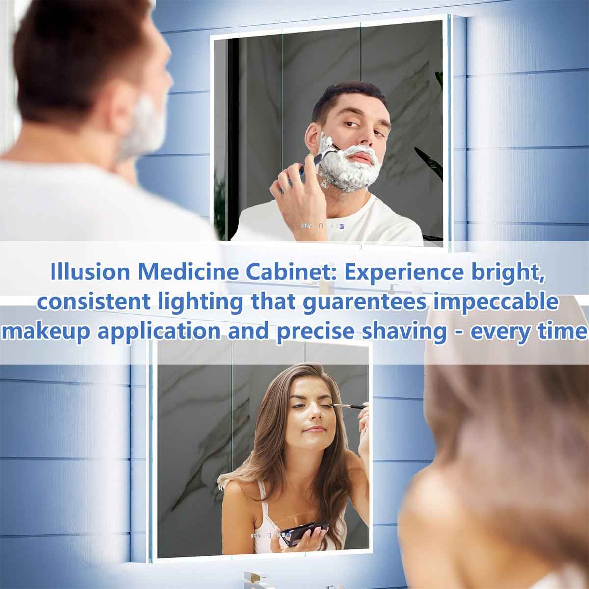 Illusion 24" x 32" LED Lighted Medicine Cabinet with Magnifiers Front and Back Light,Hinge on Left