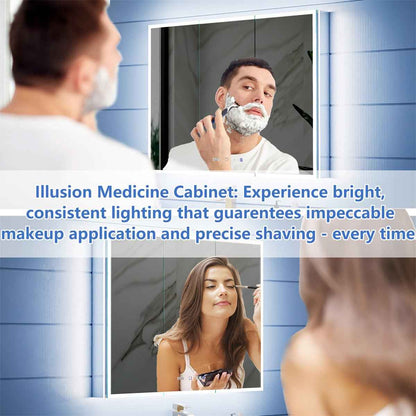 Illusion 24" x 32" LED Lighted Medicine Cabinet with Magnifiers Front and Back Light,Hinge on Left