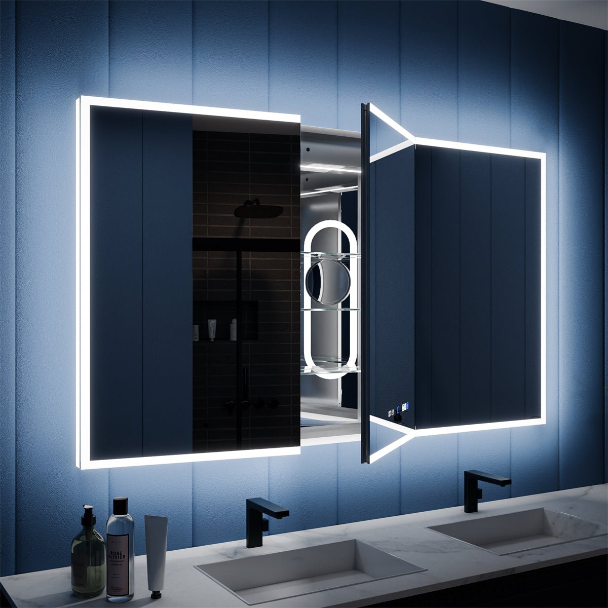 Illusion 72" x 36" LED Lighted Medicine Cabinet with Magnifiers Front and Back Light