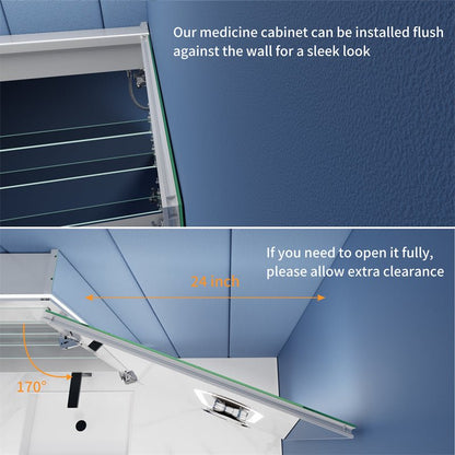 Illusion - B 24" x 32" LED Lighted Inset Mirrored Medicine Cabinet with Magnifiers Front and Back Light,Hinge on Right