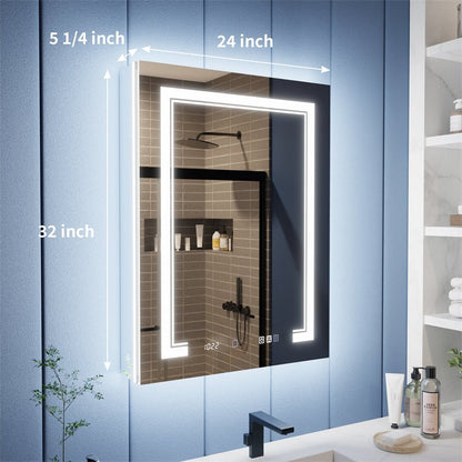 Illusion - B 24" x 32" LED Lighted Inset Mirrored Medicine Cabinet with Magnifiers Front and Back Light,Hinge on Right