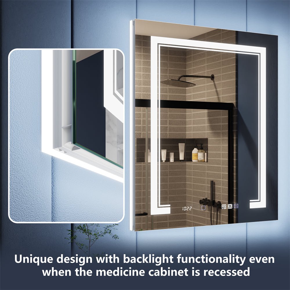 Illusion - B 24" x 32" LED Lighted Inset Mirrored Medicine Cabinet with Magnifiers Front and Back Light,Hinge on Right