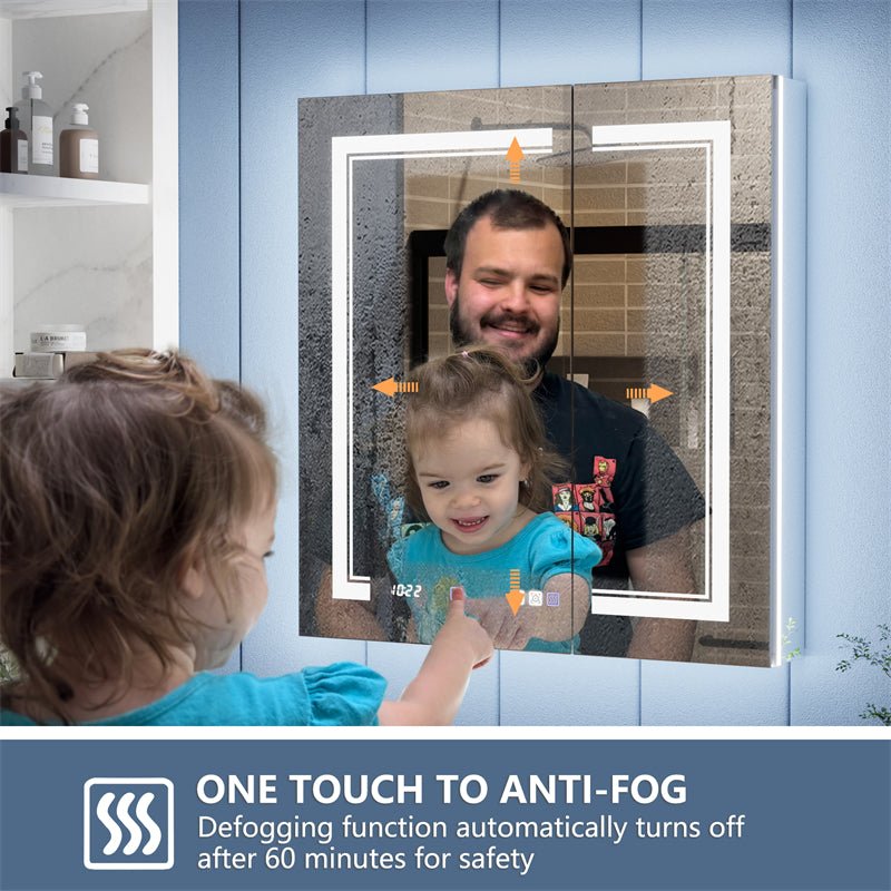 Illusion - B 30" x 32" LED Lighted Inset Mirrored Medicine Cabinet with Magnifiers Front and Back Light