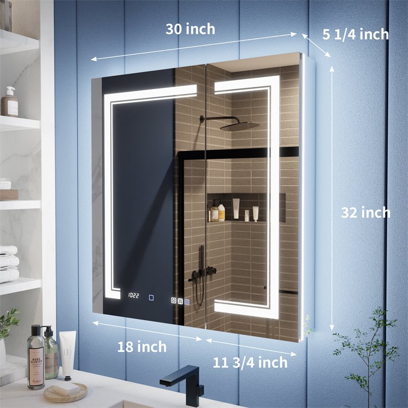 Illusion - B 30" x 32" LED Lighted Inset Mirrored Medicine Cabinet with Magnifiers Front and Back Light