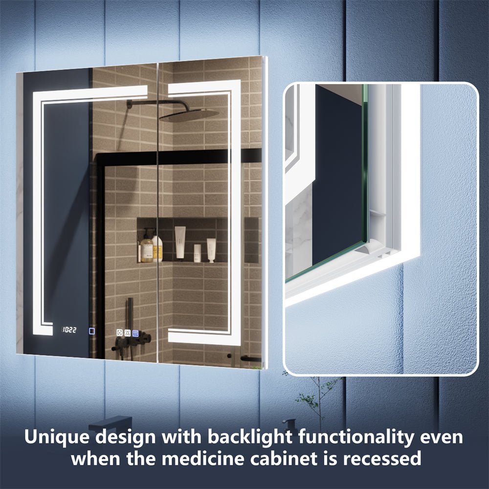 Illusion - B 30" x 32" LED Lighted Inset Mirrored Medicine Cabinet with Magnifiers Front and Back Light