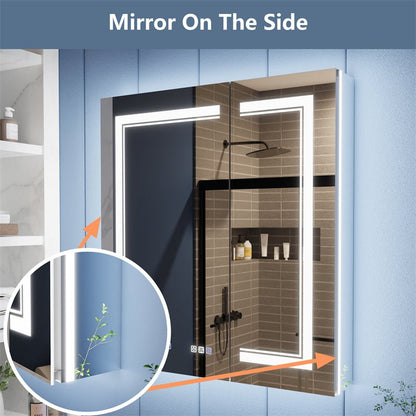 Illusion - B 30" x 32" LED Lighted Inset Mirrored Medicine Cabinet with Magnifiers Front and Back Light