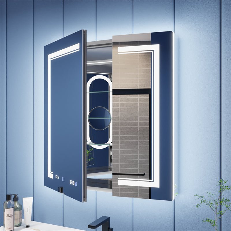 Illusion - B 30" x 32" LED Lighted Inset Mirrored Medicine Cabinet with Magnifiers Front and Back Light