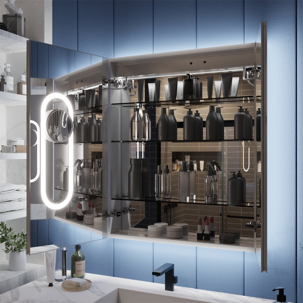 Illusion-B 30" x 36" LED Lighted Medicine Cabinet with Magnifiers Front and Back Light