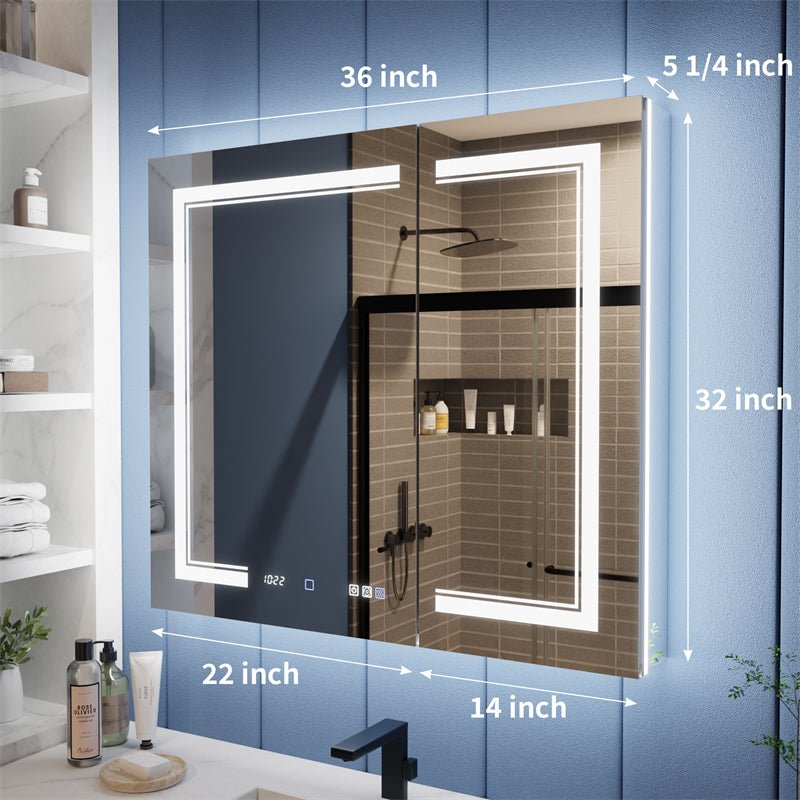 Illusion - B 36" x 32" LED Lighted Inset Mirrored Medicine Cabinet with Magnifiers Front and Back Light