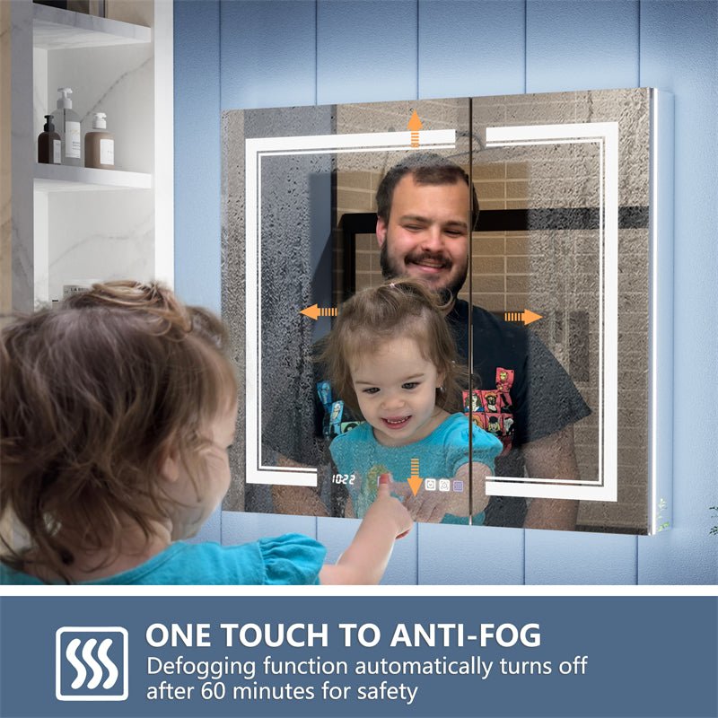 Illusion - B 36" x 32" LED Lighted Inset Mirrored Medicine Cabinet with Magnifiers Front and Back Light