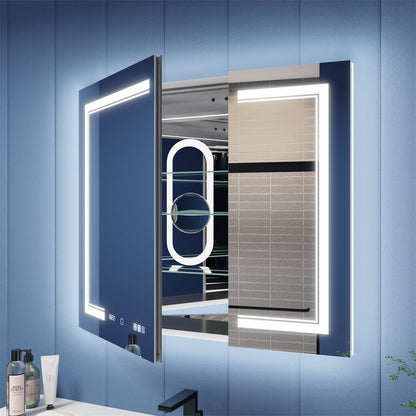 Bath medicine cabinet 36x32 wide LED inset magnifiers Illusion-B