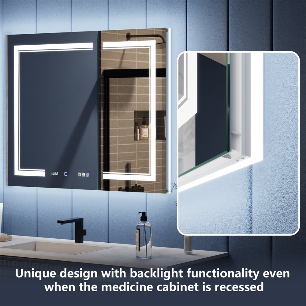 Illusion - B 40" x 32" LED Lighted Inset Mirrored Medicine Cabinet with Magnifiers Front and Back Light