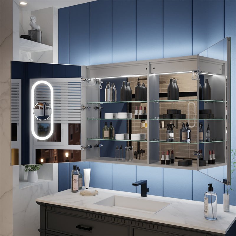 Illusion - B 40" x 32" LED Lighted Inset Mirrored Medicine Cabinet with Magnifiers Front and Back Light