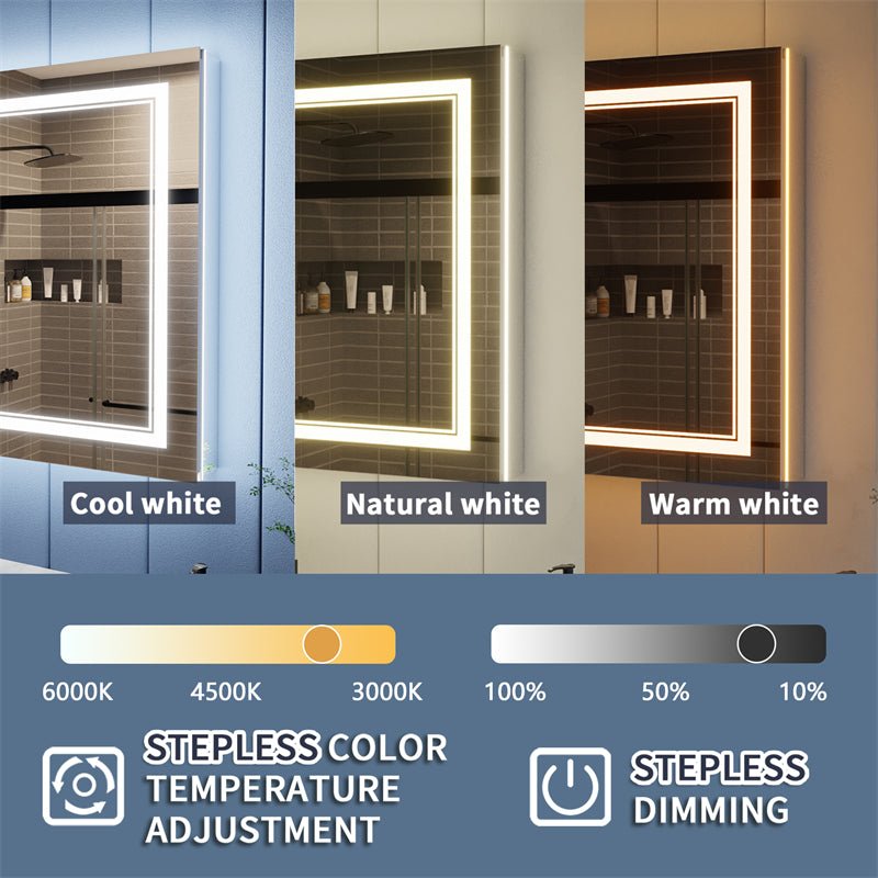 Illusion - B 40" x 32" LED Lighted Inset Mirrored Medicine Cabinet with Magnifiers Front and Back Light