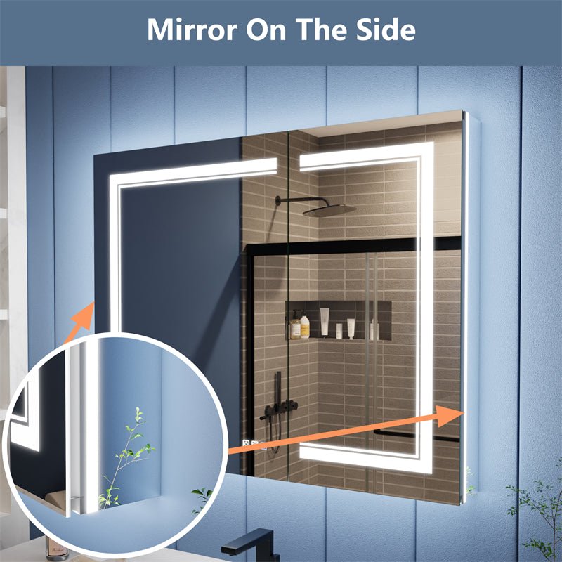 Illusion - B 40" x 32" LED Lighted Inset Mirrored Medicine Cabinet with Magnifiers Front and Back Light