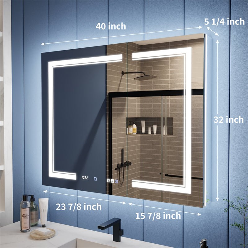 Illusion - B 40" x 32" LED Lighted Inset Mirrored Medicine Cabinet with Magnifiers Front and Back Light