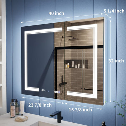 Illusion - B 40" x 32" LED Lighted Inset Mirrored Medicine Cabinet with Magnifiers Front and Back Light