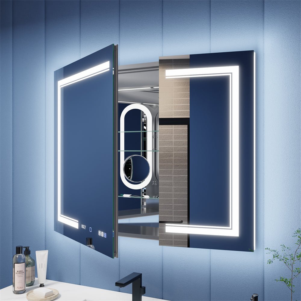 Illusion - B 40" x 32" LED Lighted Inset Mirrored Medicine Cabinet with Magnifiers Front and Back Light