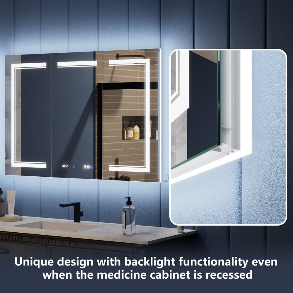 Illusion - B 48" x 32" LED Lighted Inset Mirrored Medicine Cabinet with Magnifiers Front and Back Light