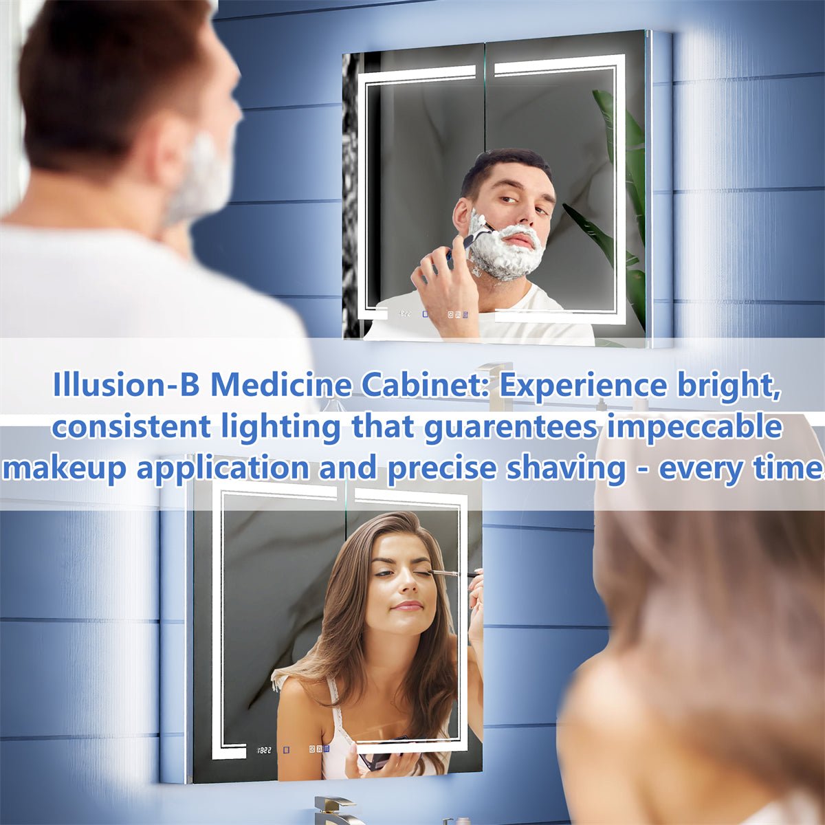 Illusion - B 48" x 32" LED Lighted Inset Mirrored Medicine Cabinet with Magnifiers Front and Back Light