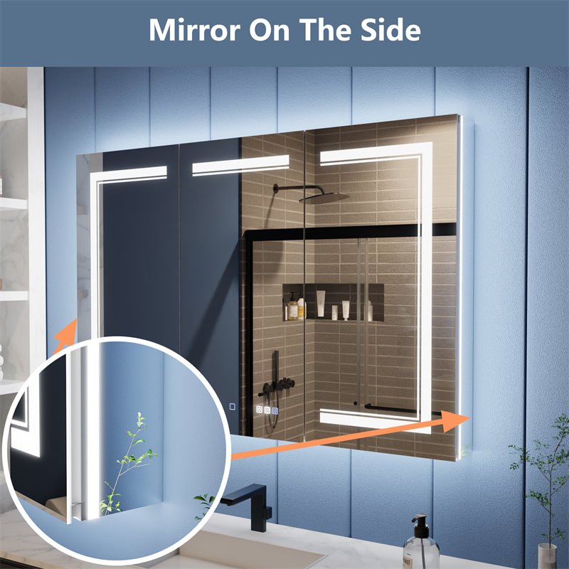 Illusion - B 48" x 32" LED Lighted Inset Mirrored Medicine Cabinet with Magnifiers Front and Back Light