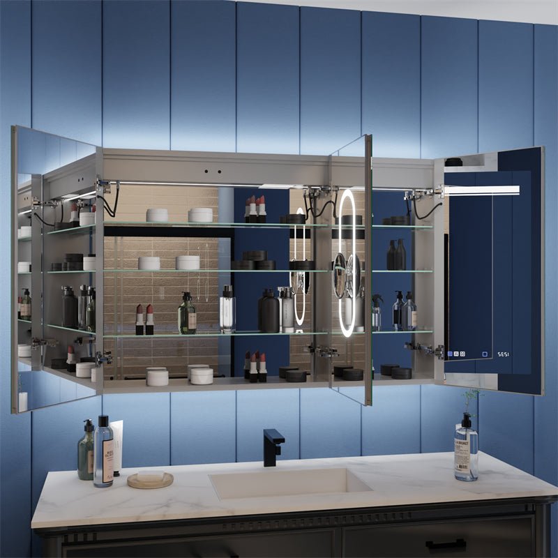 Illusion - B 48" x 32" LED Lighted Inset Mirrored Medicine Cabinet with Magnifiers Front and Back Light