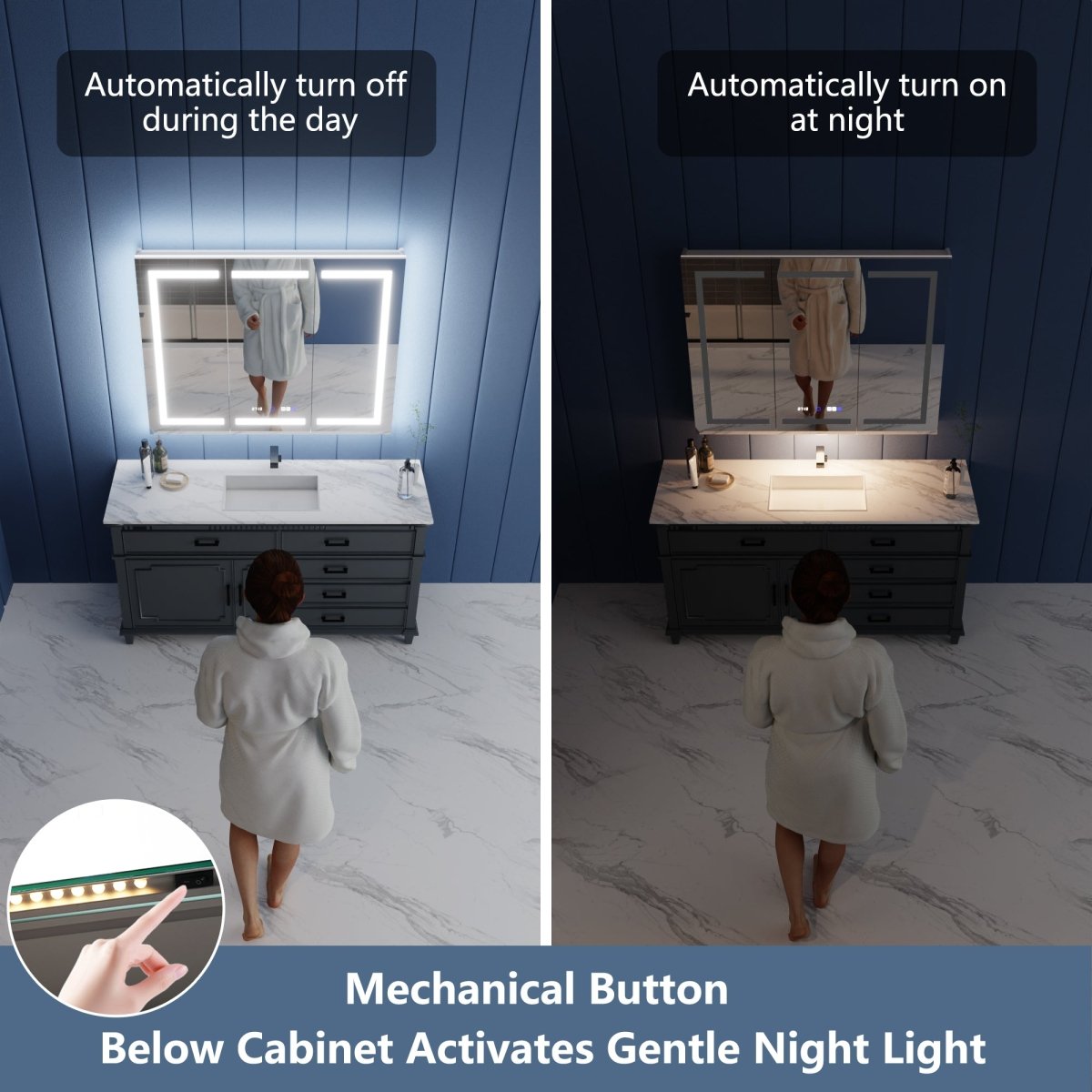 Illusion - B 48" x 32" LED Lighted Inset Mirrored Medicine Cabinet with Magnifiers Front and Back Light