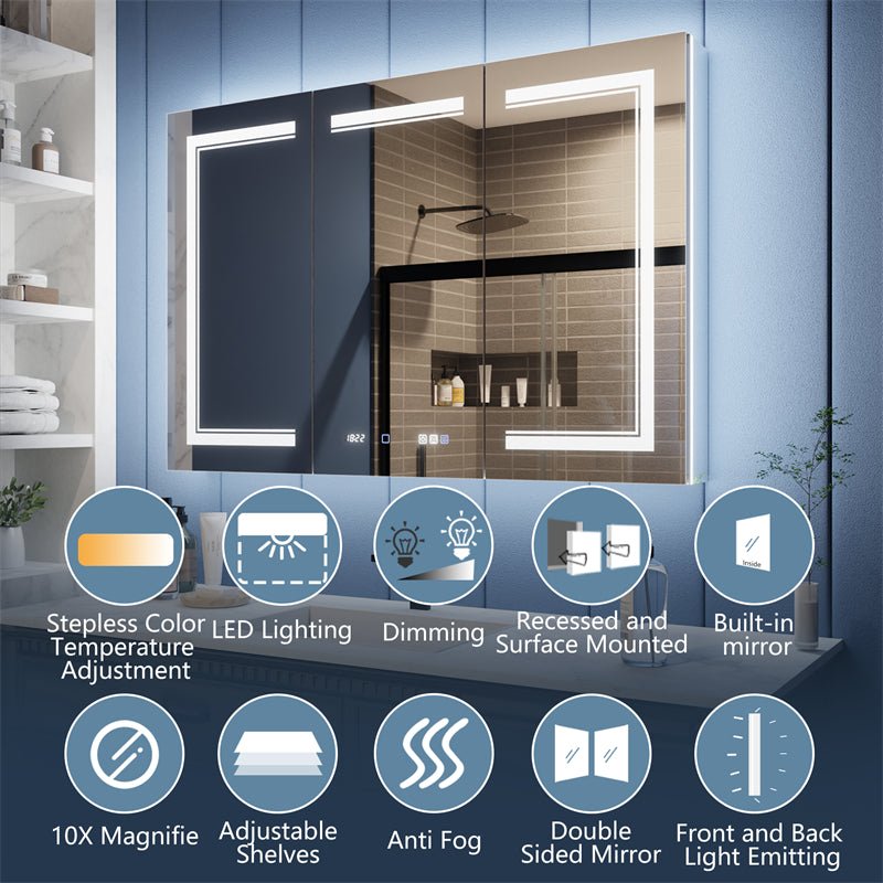 Illusion - B 48" x 32" LED Lighted Inset Mirrored Medicine Cabinet with Magnifiers Front and Back Light