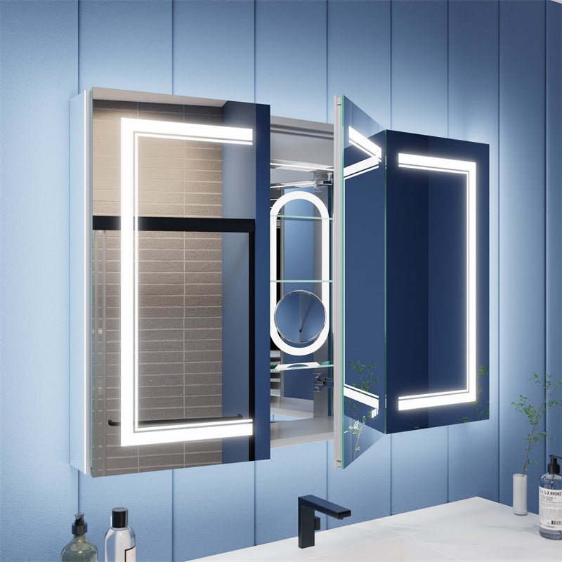 Illusion - B 48" x 32" LED Lighted Inset Mirrored Medicine Cabinet with Magnifiers Front and Back Light