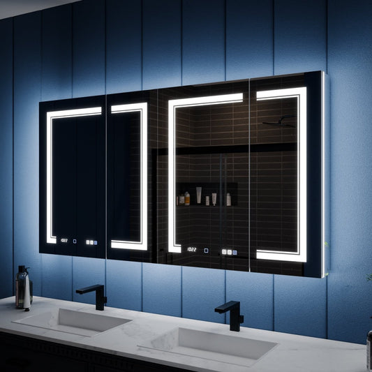 Illusion - B 60" x 32" LED Lighted Inset Mirrored Medicine Cabinet with Magnifiers Front and Back Light