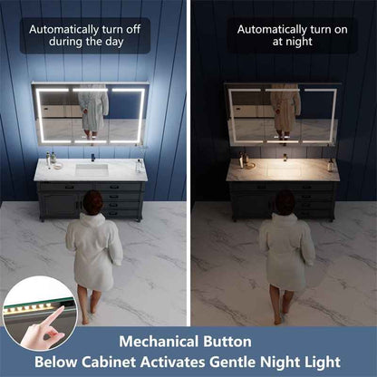 Illusion-B 60" x 36" LED Lighted Inset Mirrored Medicine Cabinet with Magnifiers Front and Back Light -pricedifferent