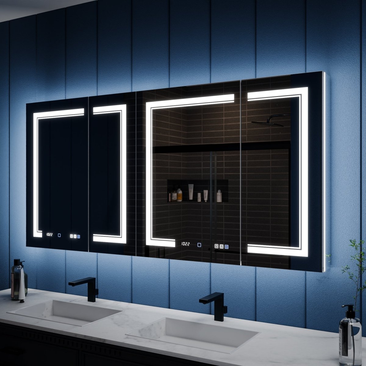 Illusion - B 66" x 32" LED Lighted Inset Mirrored Medicine Cabinet with Magnifiers Front and Back Light