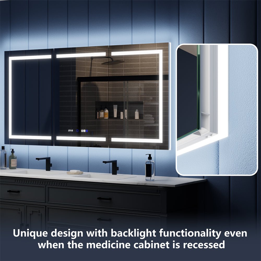 Illusion - B 72" x 36" LED Lighted Inset Mirrored Medicine Cabinet with Magnifiers Front and Back Light