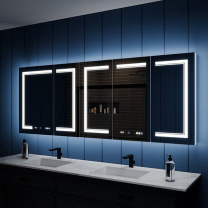 Illusion - B 84" x 32" LED Lighted Inset Mirrored Medicine Cabinet with Magnifiers Front and Back Light